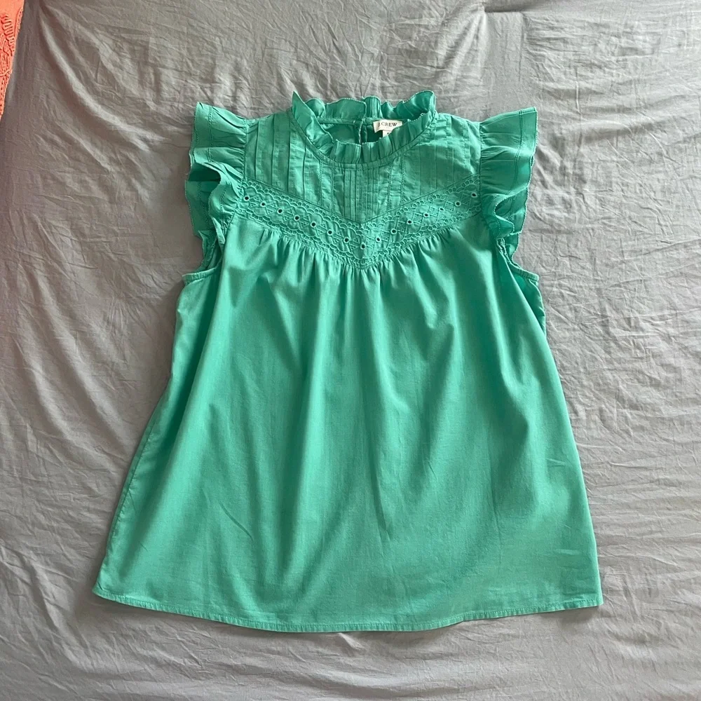 100% cotton J.Crew Green‎ Ruffled Sleeveless Top XS